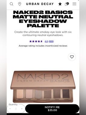 NIB! Urban Decay Naked2 Basics Neutral Matte Eyeshadow Palette Beige Taupe Brown